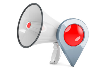 Megaphone with map pointer, 3D rendering