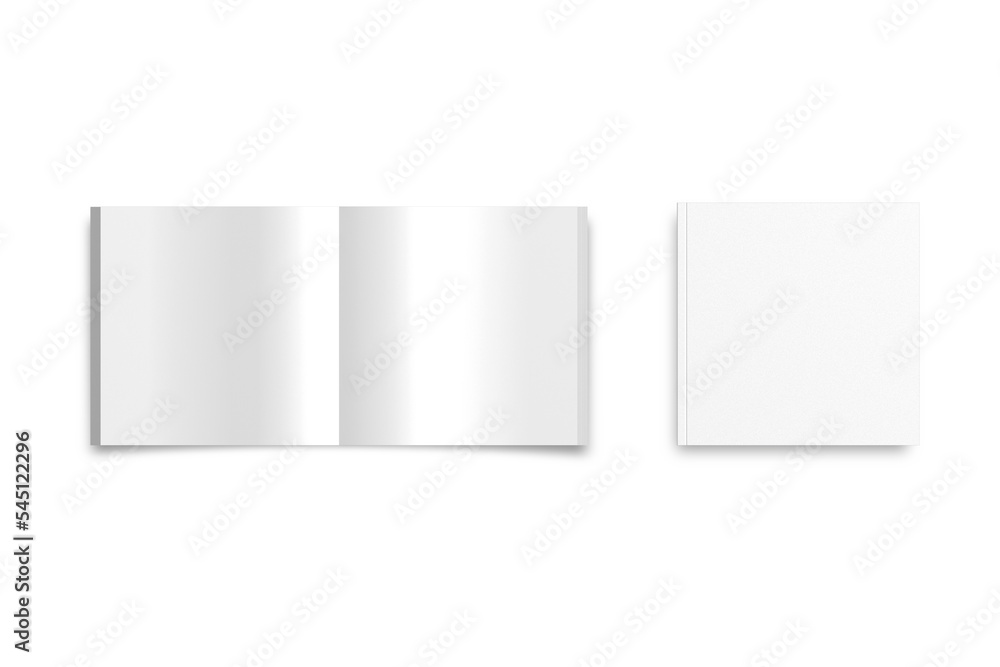 Poster blank empty open and closed white brochure mockup isolated on white background. 3d rendering.