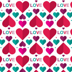 Valentine's Day seamless pattern. Vector illustration. Background with simple design with color hearts. - 545122813