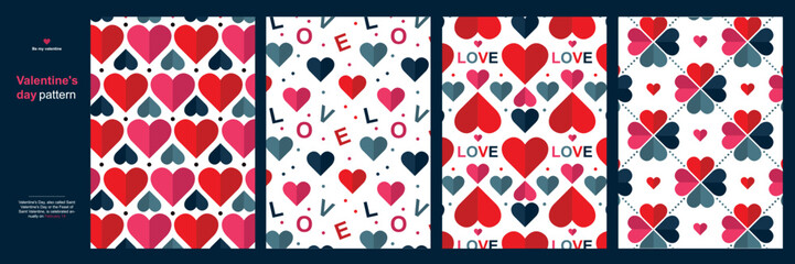 Collection of vector seamless patterns for valentine's day. Simple design. Valentine's day  backgrounds. Endless texture can be used for printing onto fabric and paper, cards and invitations - 545122818
