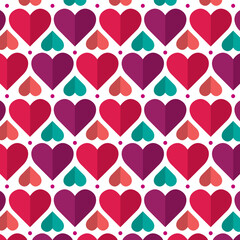 Valentine's Day seamless pattern. Vector illustration. Background with simple design with color hearts. - 545122849