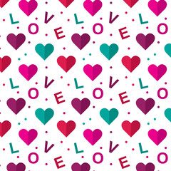 Valentine's Day seamless pattern. Vector illustration. Background with simple design with color hearts. - 545122877