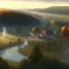 Beautiful countryside illustration. perfect for packaging and games.
