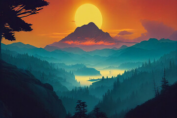  firewatch wallpaper background. beautiful scenery landscape graphic design.