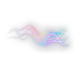 Neon glowing swirl wave, electric light effect. Curve lines, cyber technology, fiber optic, isolated design element on png transparent background.