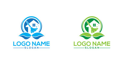 green eco logo. The real estate cleaning company logo design. Cleaning and refreshment Vector icon.