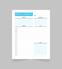 Minimalist daily planner page template. Blank white notepad page.  
