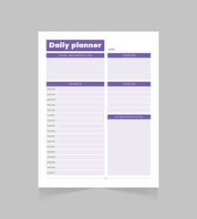 Minimalist daily planner page template. Blank white notepad page.  
