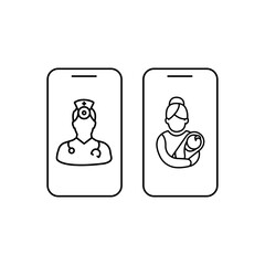Telemedicine or telehealth virtual visit video visit between two mobile phones flat vector icon for healthcare apps and websites - obrazy, fototapety, plakaty