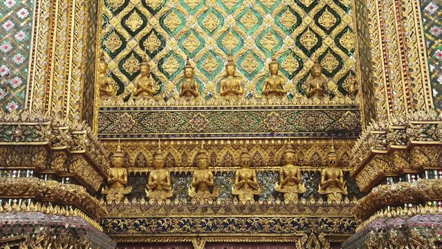 Thailand Bangkok Grand Palace, Temple of the Emerald Buddha (Wat Phra Kaew), Gold Statues at the Popular Tourist Attraction With Amazing Decoration and Intricate Detail, Southeast Asia