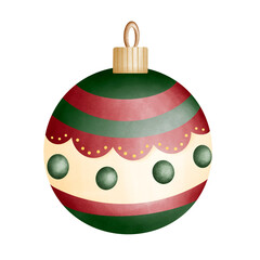 Christmas decoration, Christmas ornament, Watercolor Illustration Clipart, Christmas Ball green red gold