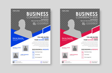 Obraz na płótnie Canvas Business conference live meeting & event flyer template. Corporate invitation business workshop & abstract seminar promotion poster design. Leaflet, modern layout, pamphlet, vector flyer in A4.