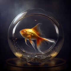 Naklejka na ściany i meble Golden fish in the glossy bubble. Photorealistic Ai generated illustration