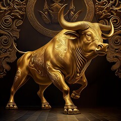 Fototapeta na wymiar Golden ornate bull, beautiful photorealistic illustration generated by Ai