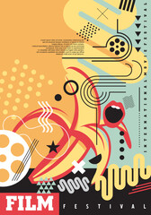Film festival poster design. Abstract style movie fest cinema flyer template. Vector brochure illustration cover.