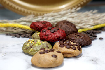 chocolate chip cookies stock photo