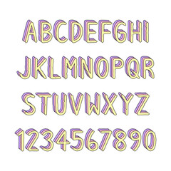 Hand drawn alphabet with rainbow patterns
