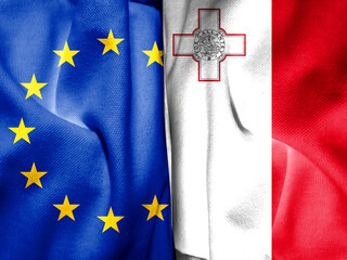 EU member states. EU flag with Malta flag