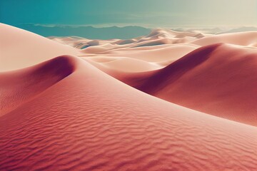 Pale pink dunes and dark teal sky. Desert dunes landscape with contrast skies. Minimal abstract background. 