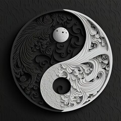 ying yang symbol paper cut art. Generative AI Technology - obrazy, fototapety, plakaty