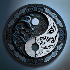 ying yang symbol paper cut art. Generative AI Technology - obrazy, fototapety, plakaty
