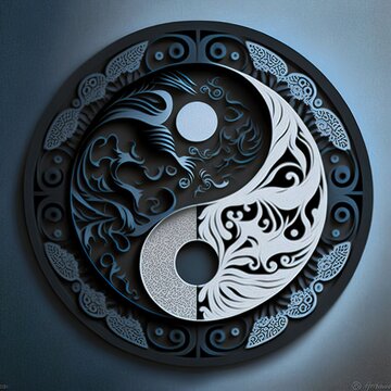 ying yang symbol paper cut art. Generative AI Technology