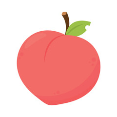 Peach cartoon vector. Doodle peach with leaves icon. Peach fruit in shape of heart isolated on white background. Farm, natural food, fresh fruits.