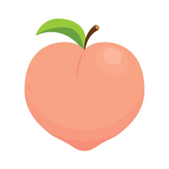 Peach cartoon vector. Doodle peach with leaves icon. Peach fruit in shape of heart isolated on white background. Farm, natural food, fresh fruits.