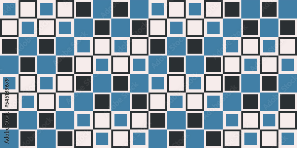 Poster checkered pattern of blue, white and black colors. mosaic pattern of colored blue-black tiles. for s