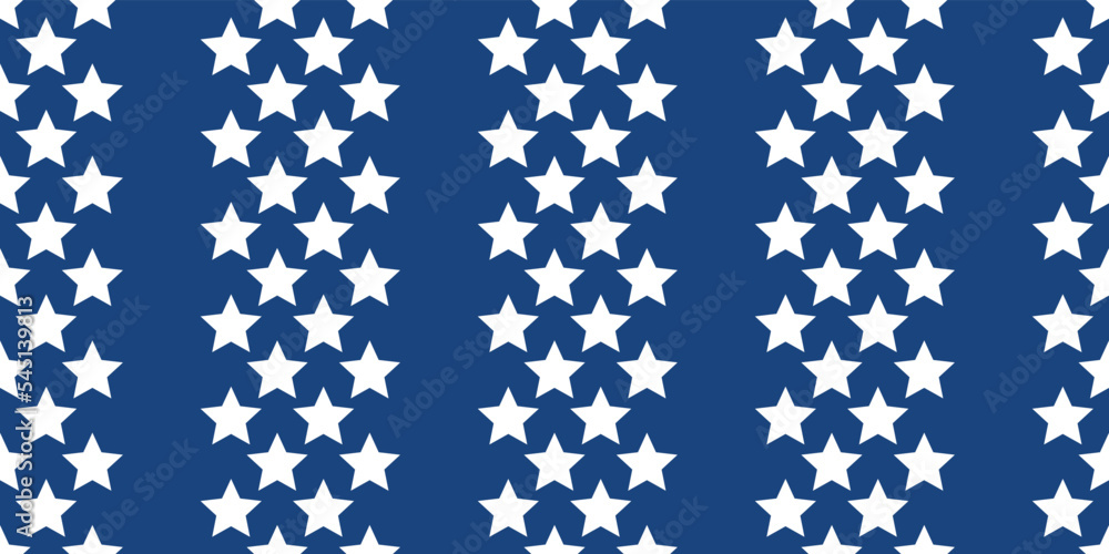 Poster Blue background and white stars. For seamless prints and decoration of various surfaces. Patriotic seamless vector pattern.