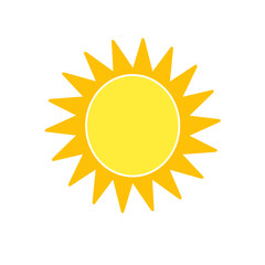 Vector cartoon yellow sun Shining light rays to heat the summer. Isolated on white background.