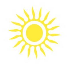 Vector cartoon yellow sun Shining light rays to heat the summer. Isolated on white background.