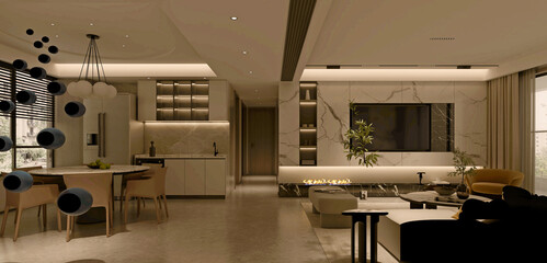 3d render. Modern living room interior.