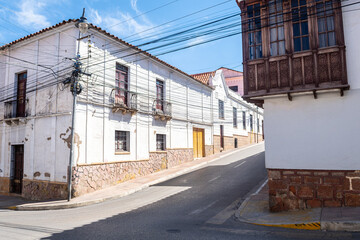 Fototapeta na wymiar street view of sucre colonial town, bolivia