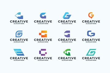 Set of letter G logo design with creative combination.