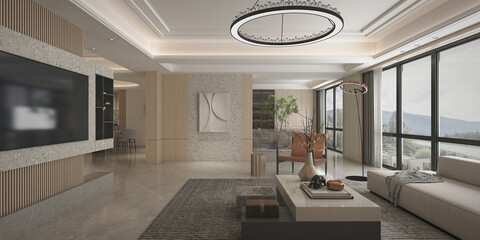 Fototapeta na wymiar 3d render. Modern living room interior.