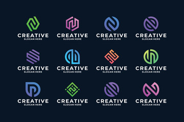 Set of Creative initial letter N logo design collection.