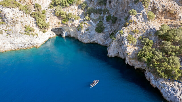 Aerial view Tersane Island coast, G&ouml;cek Fethiye Turkey