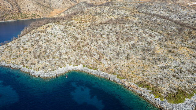 Aerial view of wild fire areas near &Ccedil;&ouml;kertme G&ouml;kova Bay Turkey