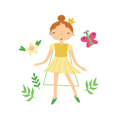 Childish vector illustration of a cute dancing princess isolated on white background for your design
