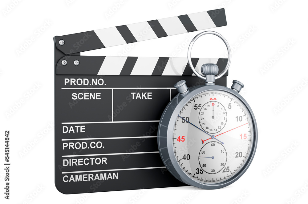 Poster clapperboard with stopwatch, 3d rendering