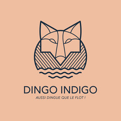 Fox, dog, wolf or dingo logo. Vector illustration. Vintage logo. Minimal design of a sunset with an Australian wild dog. Tasmanian tiger. Thylacine.