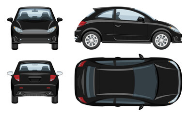 Obraz na płótnie Canvas Car vector template with simple colors without gradients and effects. View from side, front, back, and top