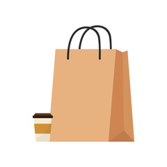 Coffee cup and Paper bag vector. Shopping bag.