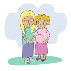 Portrait of two blonde european women. Modern nuclear family