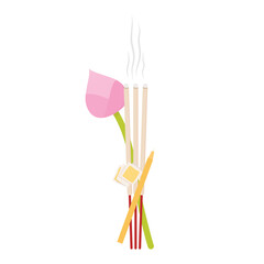 incense stick and candles set vector. symbol. lotus flower vector. Gold flame.