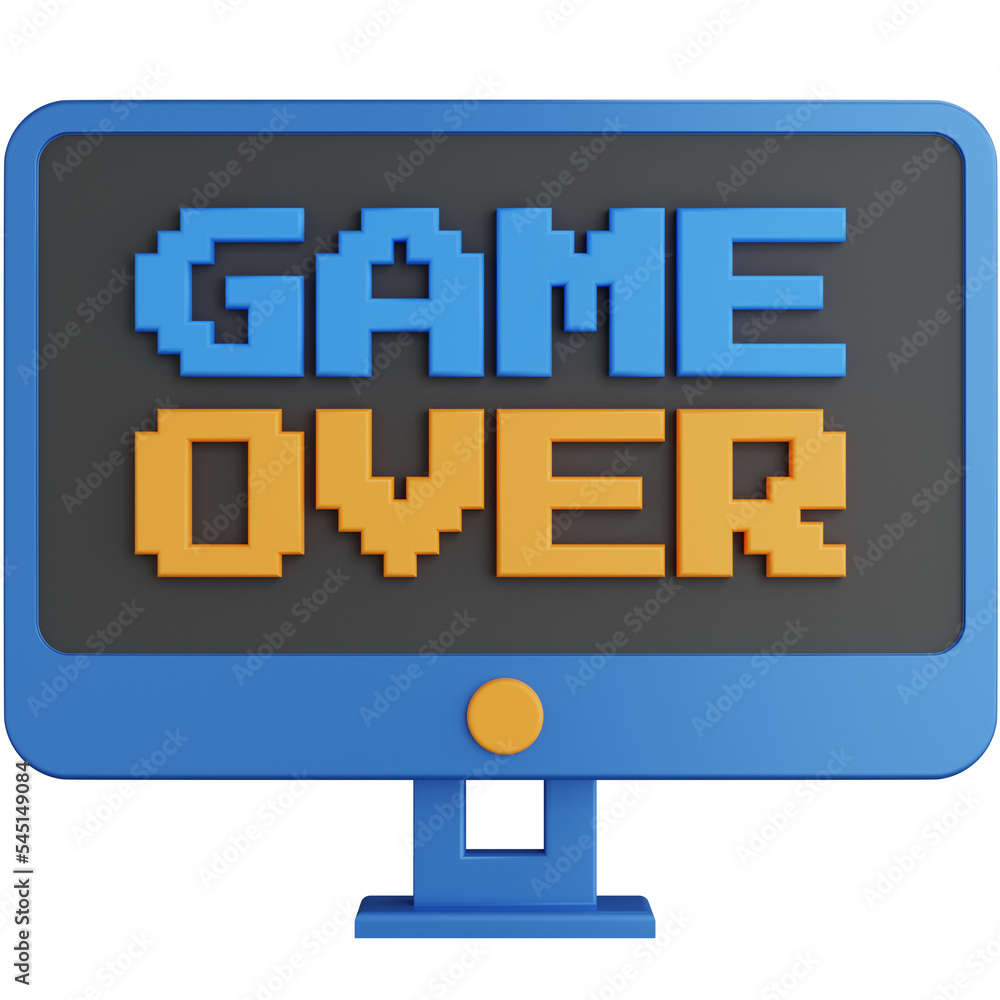 Fototapete 3d rendering monitor with game over on the screen isolated
