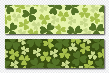 Banners with shamrock leaves. Realistic green clovers. Shamrock Banner. Horizontal background. Vector illustration