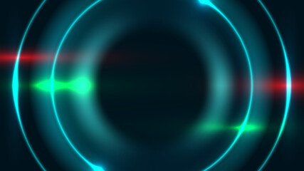 Abstract blue neon light circles frame with lighting effect on dark background technology concept