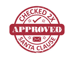 Checked 2x Santa Clause approved grunge rubber stamp design with white background